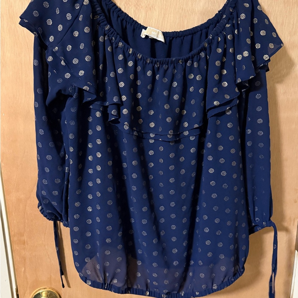 Navy Blue Polka Dot Women's Top